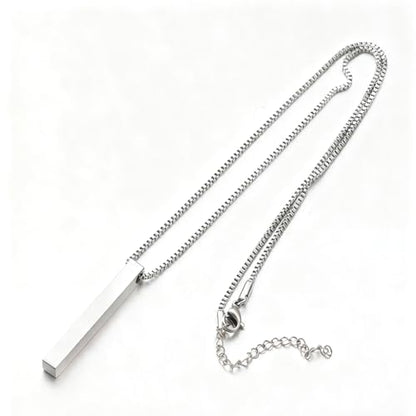 Sterling Silver Bar Necklace 4 Sided Vertical Plain 3D Bar Pendant 18+2" Extender Chain