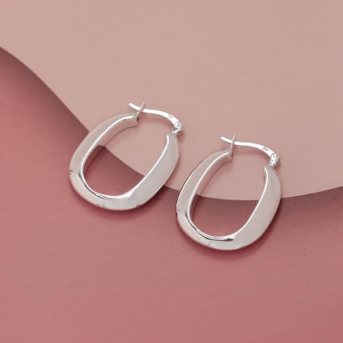 LeCalla Sterling Silver Hoop Earrings for Women | Lightweight Silver Chunky Hoop Earrings | Handmade Electroform Hollow Italian Design Click-Top Earrings Hoop - color: Puff Oval Shape