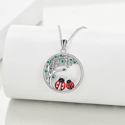 925 Sterling Silver Moon Black Cat Necklace for Women Cat Jewelry - style: F-2 Ladybug Tree of Life Necklace