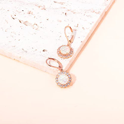 CiNily Leverback Pink Opal Dangle Drop Earrings for Women 14K Rose Gold Plated Teardrop Earrings