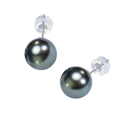 Gifts for Wife Anniversary 18K Gold Pearl Stud Earrings for Women- Genuine Handpicked Nature Tahitian Black Pearls Earring- Birthday Christmas Mothers Day Valentine's Jewelry Gifts - color: 18K White Gold Plated Sterling Silver