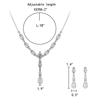 EleQueen Women's Simulated Pearl Wedding Jewelry Set for Brides | Cubic Zirconia Necklace Earrings Bracelet Set for Brides Bridesmaids, Bridal Jewelry Set for Anniversary/Memorial Day - style: Bridal Pearl Jewelry Sets