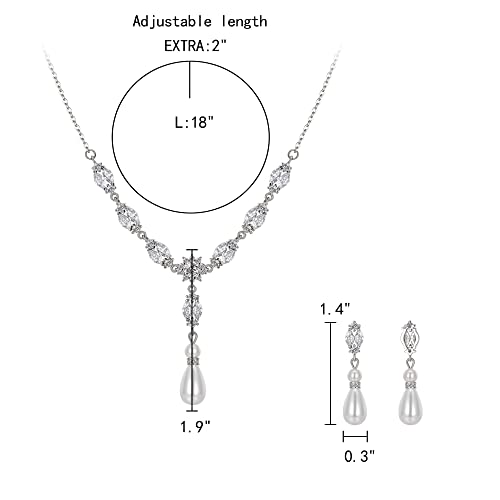 EleQueen Women's Simulated Pearl Wedding Jewelry Set for Brides | Cubic Zirconia Necklace Earrings Bracelet Set for Brides Bridesmaids, Bridal Jewelry Set for Anniversary/Memorial Day - style: Bridal Pearl Jewelry Sets