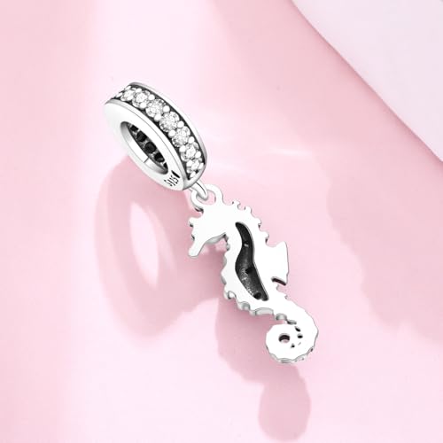 925 Sterling Silver Charms Bead for Bracelets Necklaces, Star Moon Crescent Sun Solar Pendent, Blue Ocean Starfish Shells Turtle Crab Starry Sea Cute Jewelry Birthday Gifts for Women Men - style: Seahorse charms