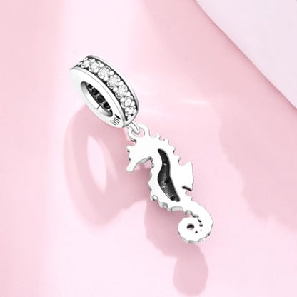 925 Sterling Silver Charms Bead for Bracelets Necklaces, Star Moon Crescent Sun Solar Pendent, Blue Ocean Starfish Shells Turtle Crab Starry Sea Cute Jewelry Birthday Gifts for Women Men - style: Seahorse charms