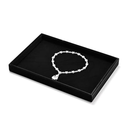 Black Velvet Flat Jewelry Display Organizer Catchall Tray | Scratch-resistant soft, stackable multi-use for jewelry storage, home sundry arrangement and retail store counter display - size: 1 Grid