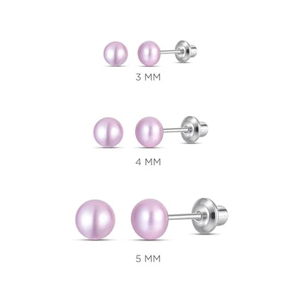 Pearl Screw Back Stud Earrings, 925 Sterling Silver Hypoallergenic - color: Purple, size: 4mm-Medium