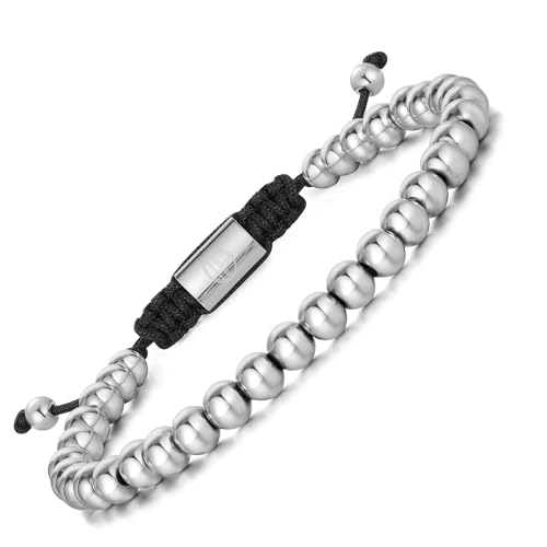 18K Gold-Plated Bracelets for Men Franco Link Chain Adjustable | Stainless Steel Bracelet, Gold Beads Bracelet, Handcrafted Braided, Mens Jewelry Birthday Gift for Men - color: Bright Silver