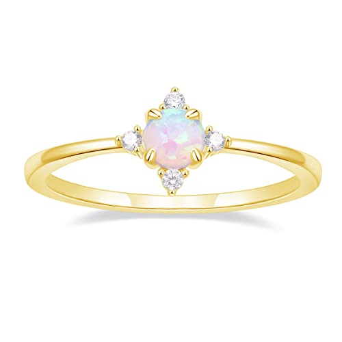 SHINYSO 14K Gold Plated Wedding Band for Women Thin Stackable Rings Opal Dainty Cubic Zirconia CZ Promise Engagement Ring Size 4-10 - color: Gold