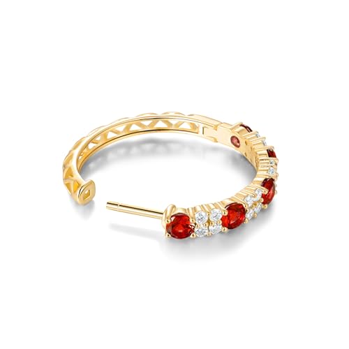 Women's Huggie Hoops with Birthstone 925 Sterling Silver Huggie Stud Hypoallergenic 14K Gold Plated Moissanite Earrings -Emerald Sapphire Ruby Hoop Earrings, Size 20 25mm - color: A -Ruby Gold, size: 25mm (1 Inch)