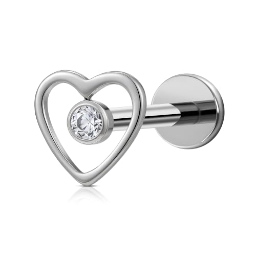 1PC ASTM F136 Titanium Mini Threadless Flat Back Stud 18G 6mm 8mm for Conch Helix Flat Tragus Labret - color: hollow heart - Tit