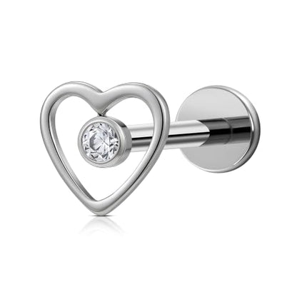 1PC ASTM F136 Titanium Mini Threadless Flat Back Stud 18G 6mm 8mm for Conch Helix Flat Tragus Labret - color: hollow heart - Tit