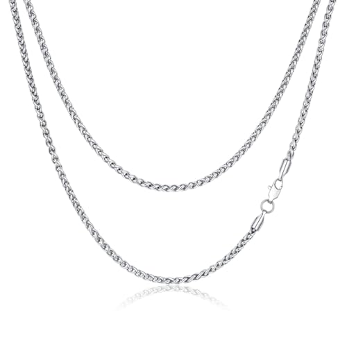 FOSIR Silver Wheat Chain Necklace for Men and Women, Stainless Steel Chains 2.5mm 3mm 4mm 5mm Mens Necklaces - size: 22.0 Inches long, style: 3.0mm wide
