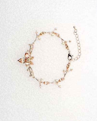 Faship Gorgeous CZ Crystal Floral Necklace Earrings Set - color: Champagne / Matching Bracelet