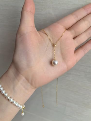 Zeffy Gold Pearl Necklace for Women, Dainty 14K Gold/Silve Plated Layered Pearl Choker Pearl Earrings Pearl Bracelets Wedding Trendy Gold Jewelry Set for Women Gifts - style: Gold Pearl Y Necklace-1PCS