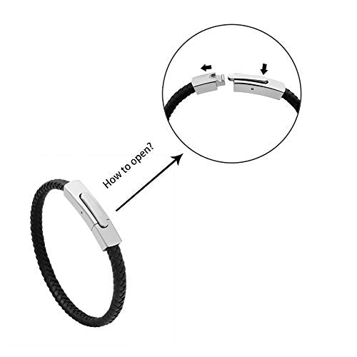 Geoffrey Beene Men's Braided Genuine Leather Fashion Bangle Bracelet with Stainless Steel Clasp - color: Silver