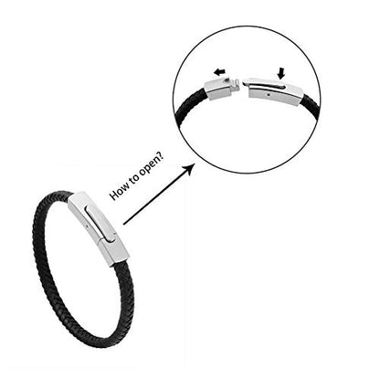 Geoffrey Beene Men's Braided Genuine Leather Fashion Bangle Bracelet with Stainless Steel Clasp - color: Silver