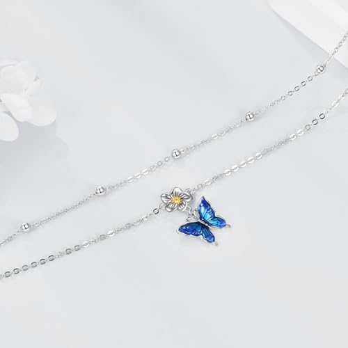 YAFEINI Anklet Bracelets for Women Girls Sterling Silver Hummingbird/Dragonfly/Butterfly Link Chain Anklets Jewelry Gifts - color: Layered butterfly anklets