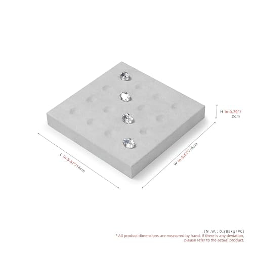 Microfiber Diamonds Gemstones Jewelry Display Organize Tray | Crystal Beads Holder for Stones Display Organizer Showcase Gray - size: 5.49" x 5.49" x 0.78"