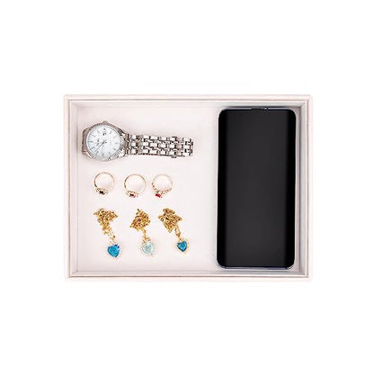 Leather Jewelry Organizer Trays Storage Drawer Display Case | Velvet Liner Stackable for Necklace,Rings and earring (Pearl4) - color: Pearl4