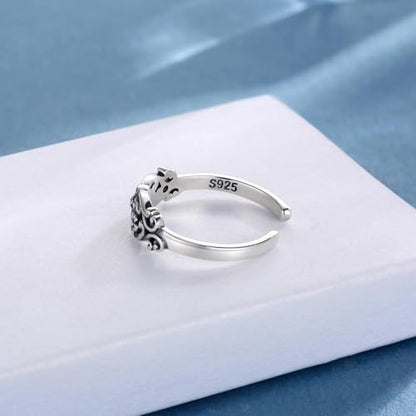 925 Sterling Silver Toe Ring Adjustable Butterfly Filigree Boho Ocean Wave Summer Jewelry for Women - style: Flower
