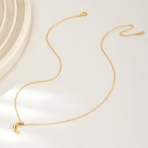 925 Sterling Silver Crescent Moon Necklace for Women | Crescent Choker Necklace 14K Gold Plated Dainty Half Moon Pendant Necklace for Mother Daughter Wedding Jewelry Gift - color: Gold