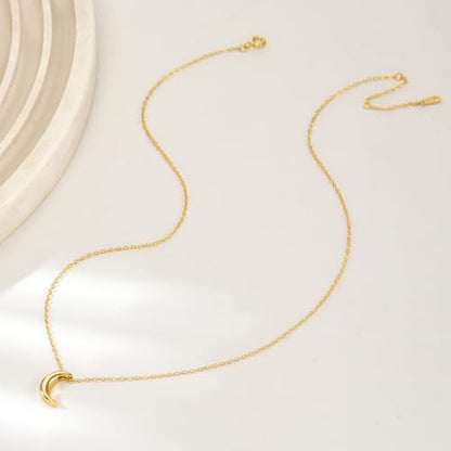 925 Sterling Silver Crescent Moon Necklace for Women | Crescent Choker Necklace 14K Gold Plated Dainty Half Moon Pendant Necklace for Mother Daughter Wedding Jewelry Gift - color: Gold