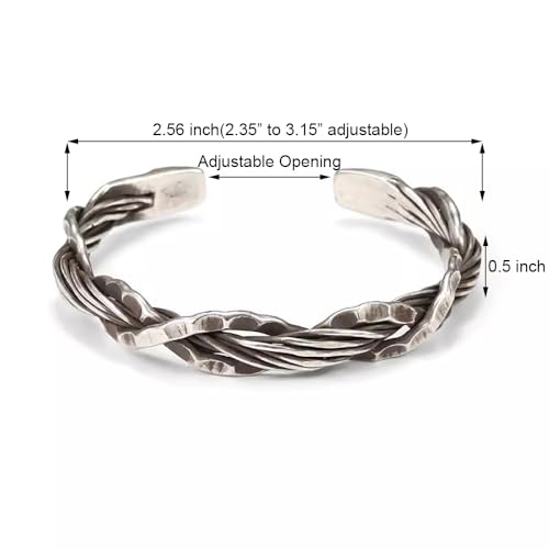 Innocence S925 Silver-Plated Antique Wide Feather Cuff Bracelet For Men Women Adjustable Retro Twisted Feathers Bracelets Gift Jewelry - color: Twisted