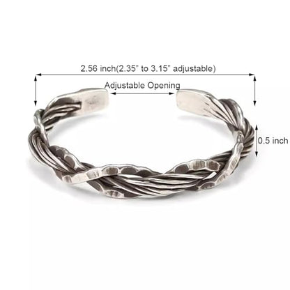 Innocence S925 Silver-Plated Antique Wide Feather Cuff Bracelet For Men Women Adjustable Retro Twisted Feathers Bracelets Gift Jewelry - color: Twisted