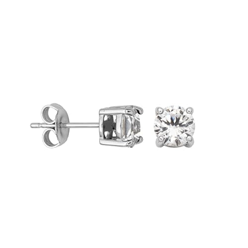 Amazon Essentials Sterling Silver Round Birthstone Stud Earrings - color: Created White Sapphire, April