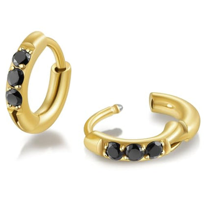 Hypoallergenic Unisex Surgical Steel Small Cubic Zirconia Huggie Hoop Earring, Color Gold - Silver - Rose Gold - Black - Rainbow, Size 6mm- 12mm Safe for Sensitive Ear - style: N04: 6MM - Gold - Black Cubic Zirconia