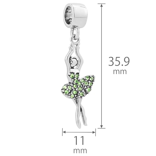 NARTGO Sparkling Dancing Women with Colorful Birthstone Charm Compatible with Pandora Bracelets Birthday Mother's Day Christmas Jewelry Gifts - color: August Green
