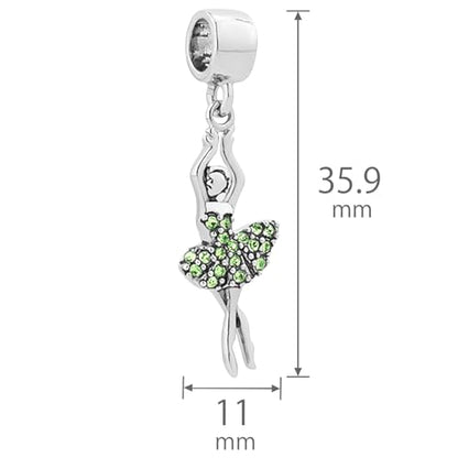NARTGO Sparkling Dancing Women with Colorful Birthstone Charm Compatible with Pandora Bracelets Birthday Mother's Day Christmas Jewelry Gifts - color: August Green