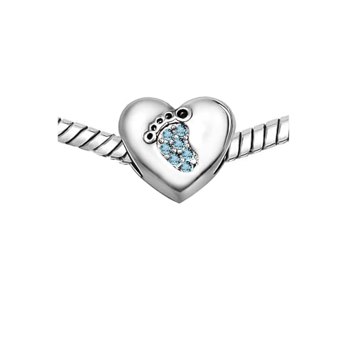 KunBead January-December Birthstone Footprint Heart Birthday Love Bead Charms Compatible with Pandora Bracelet for Mom Daughter Grandma Granddaughter - color: March