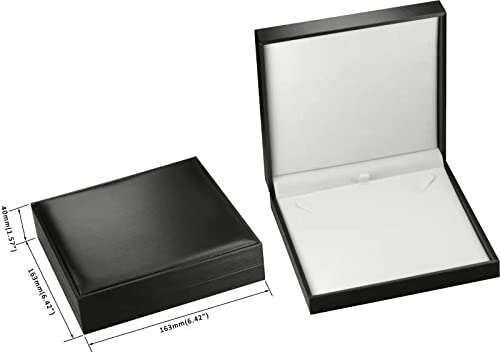 Black Big Necklace Chain Jewelry Gift Box Luxury Soft Touch PU Leather | A large pendant storage holder case for women men wedding engagement giftgiving(not big enough for chunky necklaces) - color: Black PU Big Necklace Box