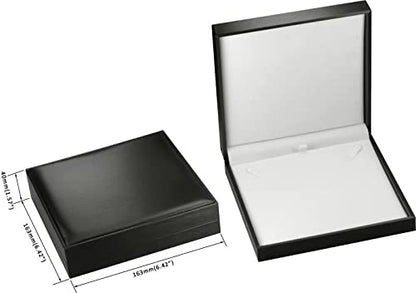 Black Big Necklace Chain Jewelry Gift Box Luxury Soft Touch PU Leather | A large pendant storage holder case for women men wedding engagement giftgiving(not big enough for chunky necklaces) - color: Black PU Big Necklace Box