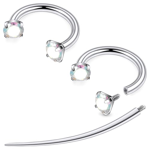 F136 Titanium 20/18/16/14g 8/10/12mm 10 Colors CZ Horseshoe Nose Ear Septum Lip Rings Piercings Jewelry Cartilage Tragus Helix Daith Earrings for Women Men - color: AB CZ, size: 14g*8mm*4mm