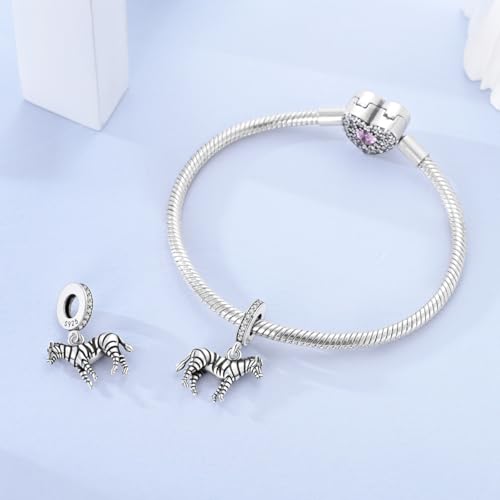 Hapour 925 Sterling Silver Charms for Bracelet Necklace Dangle Pendant Bead | Bear Charm, Elephant Zebra Cat Dream catcher Family Birthday European Jewelry Charm, For Women Mom - color: Silver Zebra
