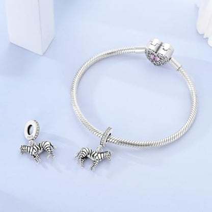 Hapour 925 Sterling Silver Charms for Bracelet Necklace Dangle Pendant Bead | Bear Charm, Elephant Zebra Cat Dream catcher Family Birthday European Jewelry Charm, For Women Mom - color: Silver Zebra