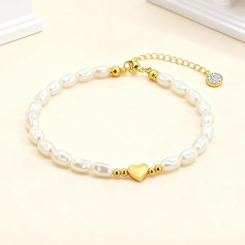Dainty Bracelet Chain Bracelet Minimalist Jewelry Layering Heart Bracelets Valentines Day Bracelets Gift for Her - color: A2:pearl bracelet