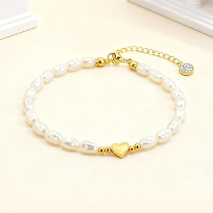 Dainty Bracelet Chain Bracelet Minimalist Jewelry Layering Heart Bracelets Valentines Day Bracelets Gift for Her - color: A2:pearl bracelet