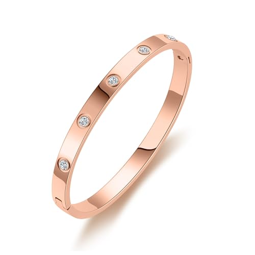 PDWZNBA 18K Gold-Plated Love Friendship Bracelets Trendy Stainless Steel Bangle Jewelry Gifts for Women - style: Ovl_rose