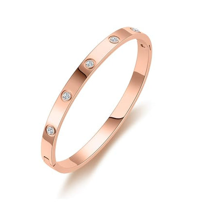 PDWZNBA 18K Gold-Plated Love Friendship Bracelets Trendy Stainless Steel Bangle Jewelry Gifts for Women - style: Ovl_rose