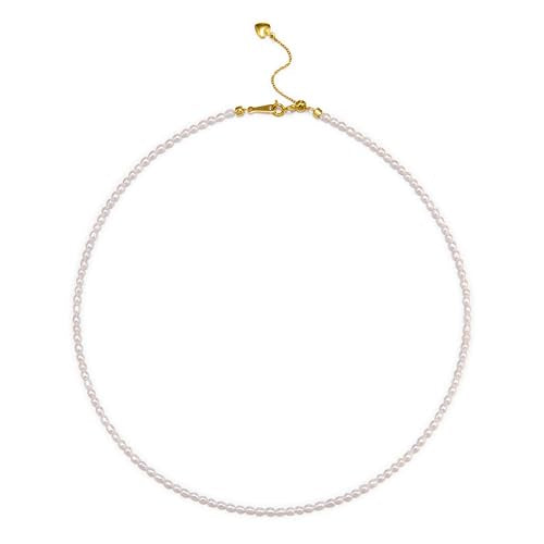 Pearls Necklace, Freshwater Tiny Small Pearls Necklace for Women's Pearl Strand Necklace Chain 18K Gold Plated Hypoallergenic White Necklace as Prom Bridesmaid Birthday Gifts - color: Rice Pearls, 18KGP Lock