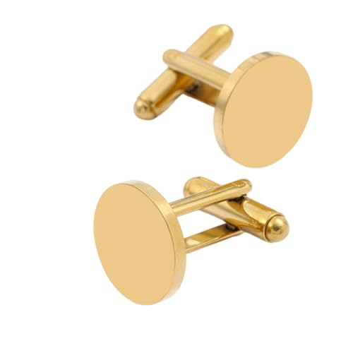 Classic Stainless Steel Cufflinks for Men, Round/Square/Oval Cuff Links,Groom Wedding Cufflinks Gift for Groomsmen, Father's Day - color: Gold Round, size: 15mm