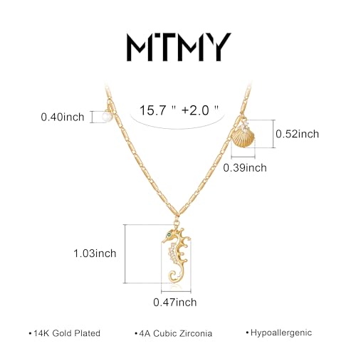 MTMY Gold Starfish Necklace 14K Gold Plated Shell Conch Ocean Pendant Necklace for Women Beach Summer Jewelry - style: seahorse