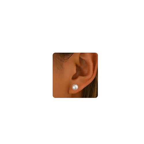 Pearl Stud Earrings for Women Gold/Silver Plated 3mm 4mm 5mm 6mm 8mm Pearl Earrings Dainty Hypoallergenic Earrings - color: White Gold, size: 8 Millimeters
