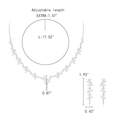 EleQueen Women's Simulated Pearl Wedding Jewelry Set for Brides | Cubic Zirconia Necklace Earrings Bracelet Set for Brides Bridesmaids, Bridal Jewelry Set for Anniversary/Memorial Day - style: Pearl Necklace Earrings Set Gold-Tone