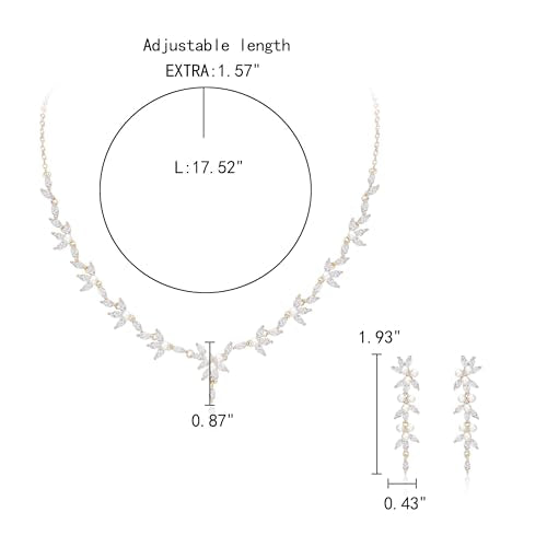 EleQueen Women's Simulated Pearl Wedding Jewelry Set for Brides | Cubic Zirconia Necklace Earrings Bracelet Set for Brides Bridesmaids, Bridal Jewelry Set for Anniversary/Memorial Day - style: Pearl Necklace Earrings Set Gold-Tone