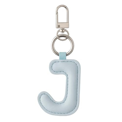 Initial Letter Keychain,Stainless Steel,Colorful Faux Leather Keyring for Backpack,Purse,Car Keys,Gift for Men Women - color: J